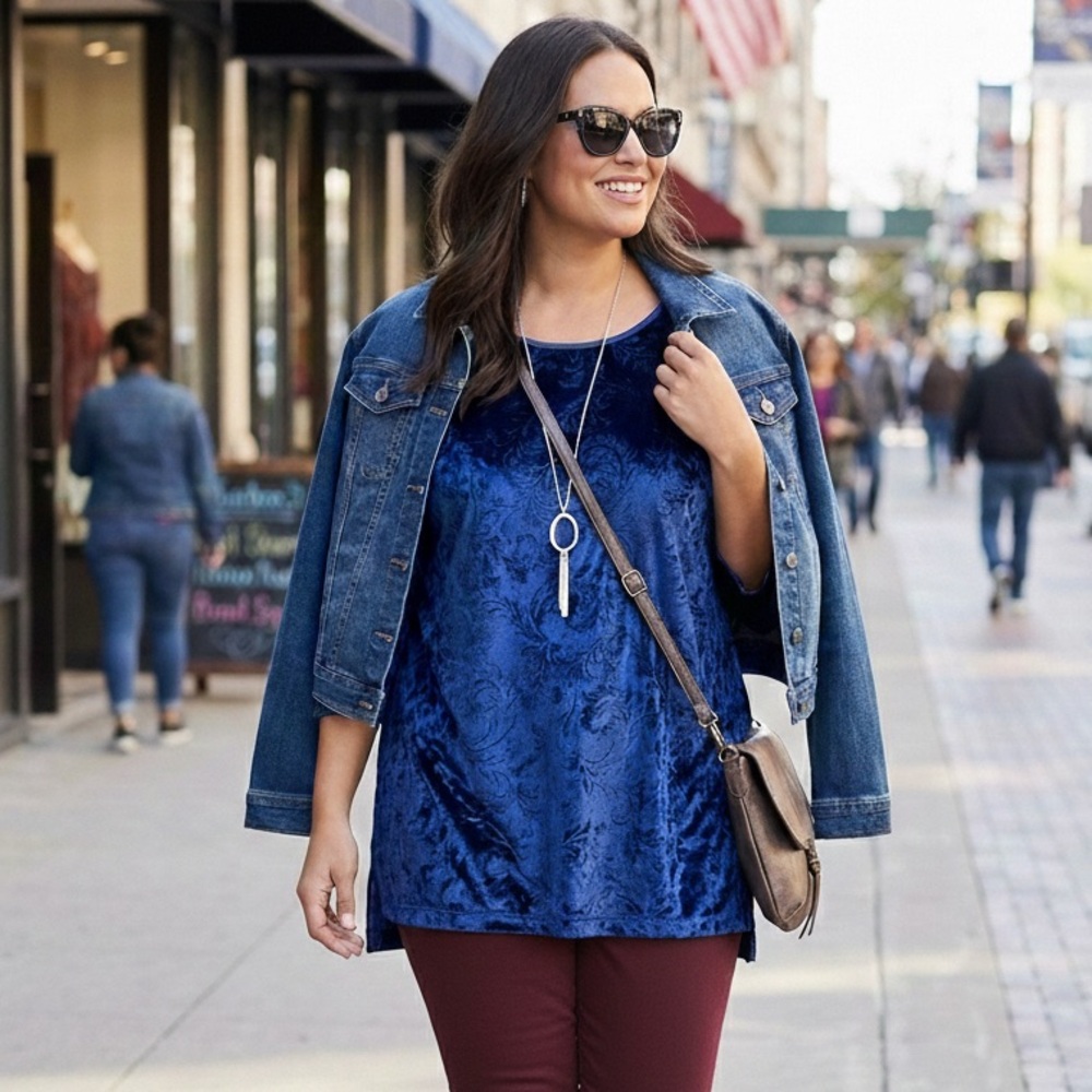 Avon Embossed Blue Velvet Top